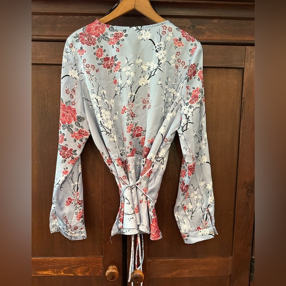 Floral Wrap Blouse - Red and White - Picture 2 of 4